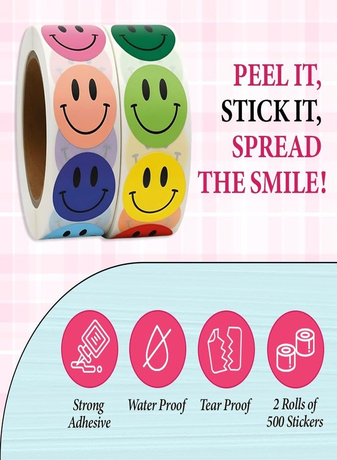 IBAKE 1000PCS Multi-Color Smiley Face Stickers - 2 Rolls of 500 Happy Face Labels for Teachers, Behavior Charts, Classroom Rewards & Kids Crafts - Image 3